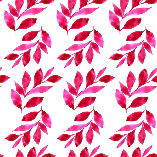 Elegant seamless pattern with watercolor pink leaves on white background — Stock Photo, Image