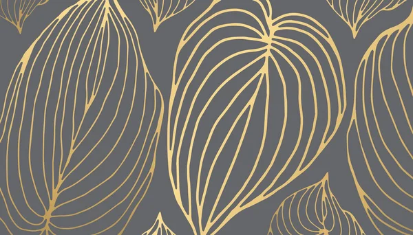 Folhas douradas linha arte no fundo cinza. Fundo de luxo —  Vetores de Stock