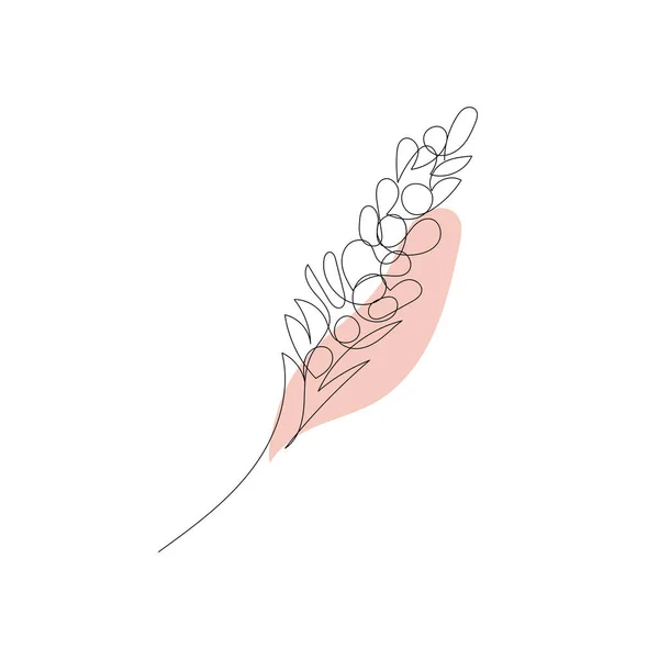 라벤더 꽃 과 분홍색 추상적 인 모양입니다. 한 직선그리기 미술 — 스톡 벡터