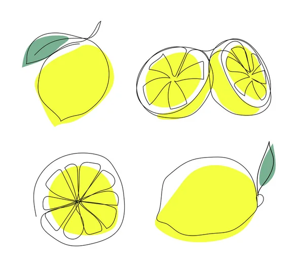 레몬 셋. 한 줄로 계속 그린 그림. — 스톡 벡터