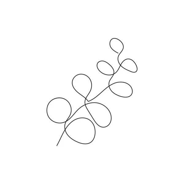 Eukalyptová větev. Jedna čára kreslí umění. Styl spojité čáry — Stockový vektor