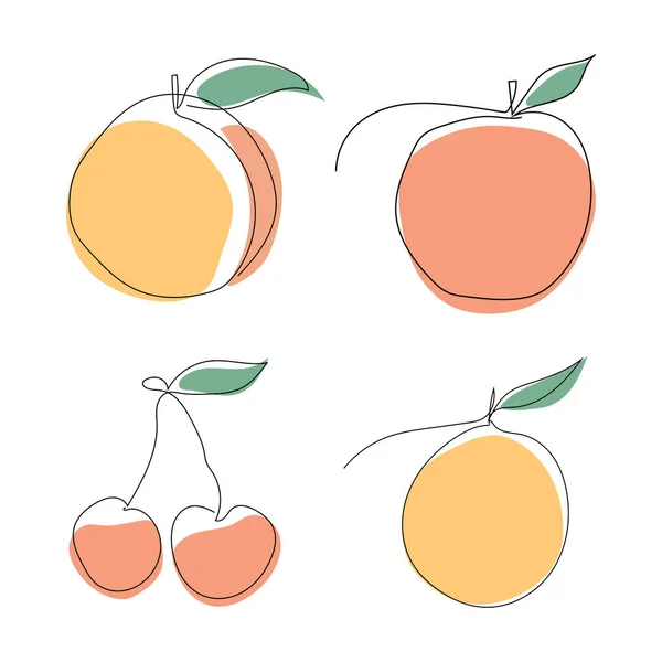 Conjunto de frutas. Dibujo continuo de una línea. — Vector de stock