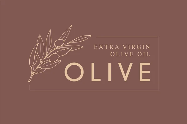 Modèle de logo élégant avec branche d'olive - style linéaire simple — Image vectorielle
