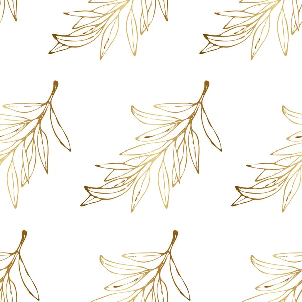 Seamless pattern with golden olive branches. — Stock Vector