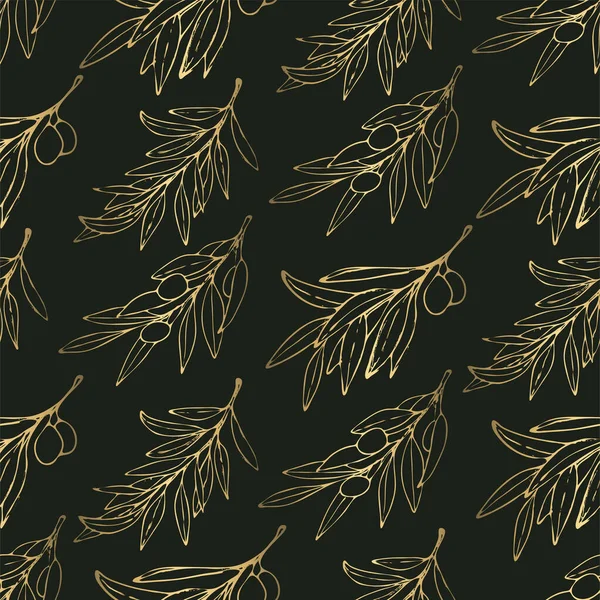 Seamless pattern with golden olive branches. — Stock Vector