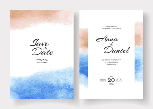 Hochzeitseinladungskarten. Beige und blaue Kollektion im Aquarell-Stil — Stockvektor