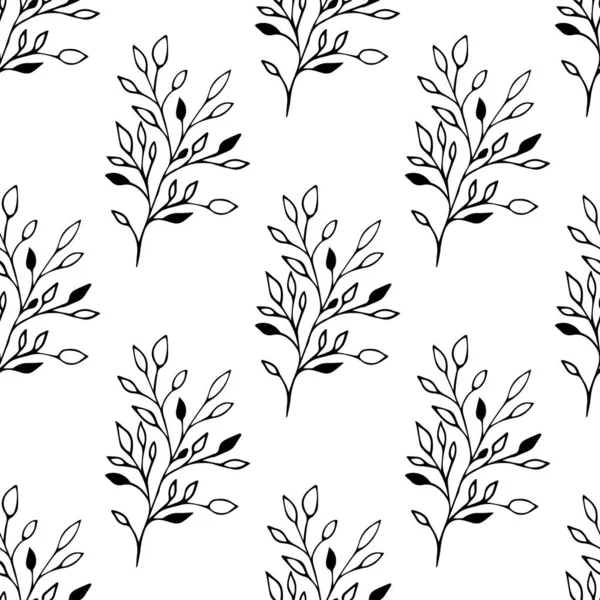 白地に手描きの枝を持つエレガントなシームレスなパターン. — ストックベクタ