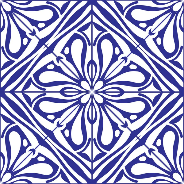 Azulejos portugál holland csempe árnyalatú kék színű minta — Stock Vector