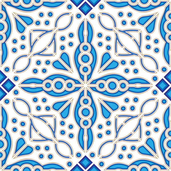 Azulejos Portugalské holandské dlaždice v odstínech modré a žluté barvy vzor — Stockový vektor