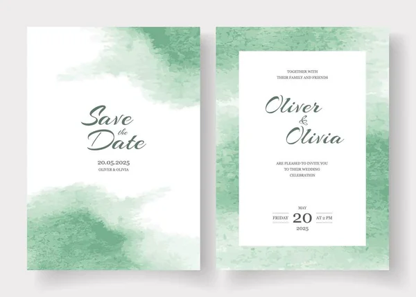 Hochzeitseinladungskarten. Grüner Aquarell-Stil Kollektionsdesign — Stockvektor