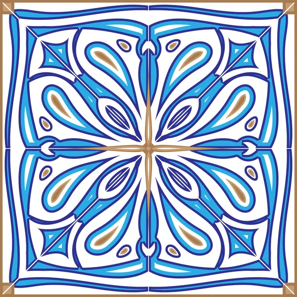 Azulejos Portuguese Dutch tile in shades of blue and yellow colors pattern — Stock Vector