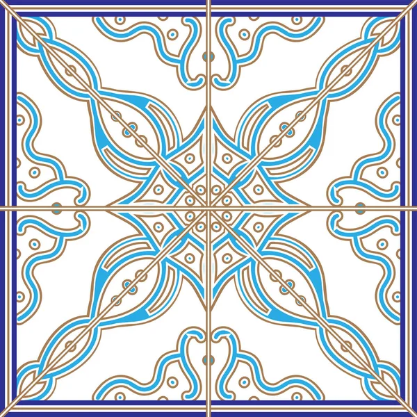 Azulejos carrelage néerlandais portugais dans les tons de bleu et jaune motif de couleurs — Image vectorielle