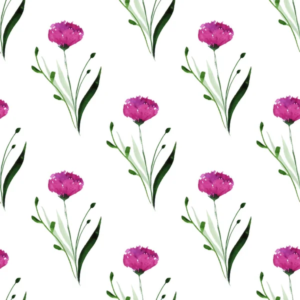 Naadloos patroon met aquarel wilde bloemen op witte achtergrond. — Stockvector