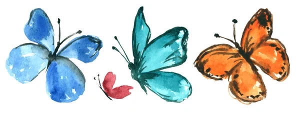 Butterflies Set Hand Painted Watercolor Clipart Design Isolated White Watercolor — Stock Photo, Image