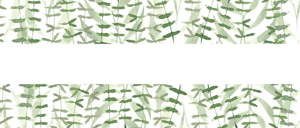 Groene Bladeren Witte Achtergrond Aquarel Handgeschilderde Rand Foliage Achtergrond — Stockfoto