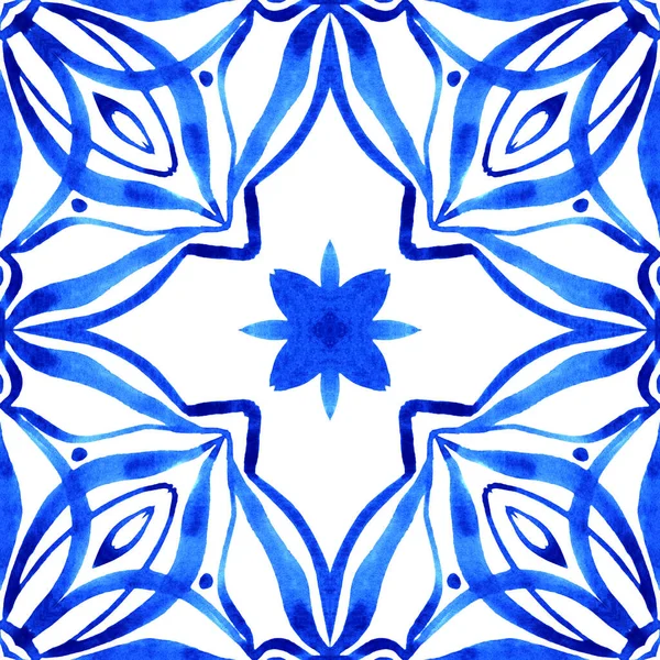 Azulejos Portugál Csempe Kék Akvarell Minta Hagyományos Dísz Kézzel Festett — Stock Fotó