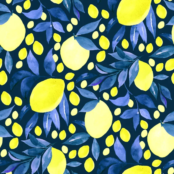 Citroenen Bladeren Aquarel Naadloos Patroon Met Hand Geschilderde Illustratie Toepasbaar — Stockfoto