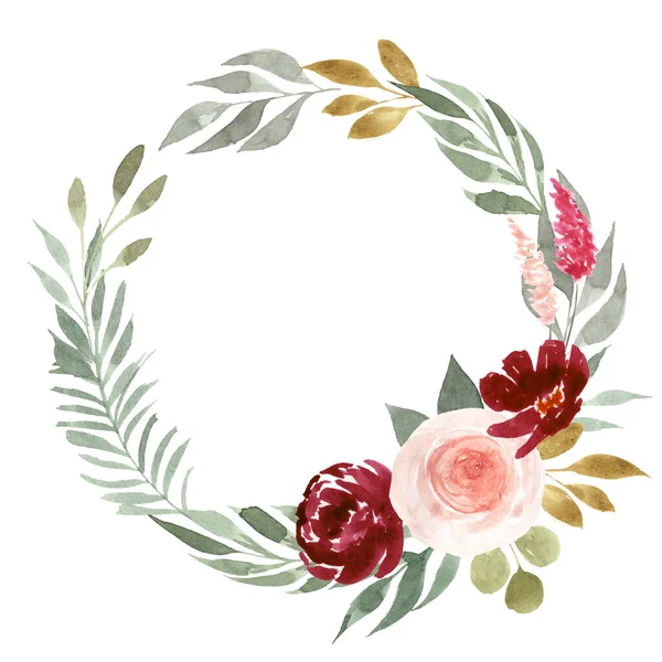 Elegantní Květinový Akvarel Růžovou Pivoňkovou Zelení Izolované Bílém Perfektní Pro — Stock fotografie