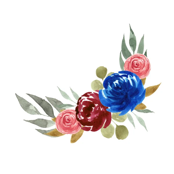 Elegante Coroa Aquarela Floral Com Rosa Peônia Vegetação Isolada Branco — Fotografia de Stock