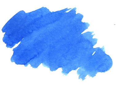 Mavi suluboya arka plan. Elle boyanmış suluboya şekil beyaza izole edilmiş.