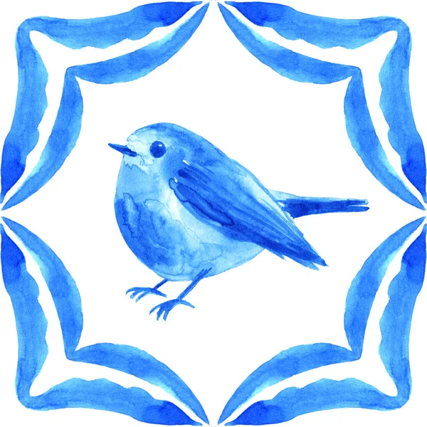Azulejos Motif Aquarelle Bleu Carrelage Portugais Ornement Traditionnel Illustration Peinte — Photo