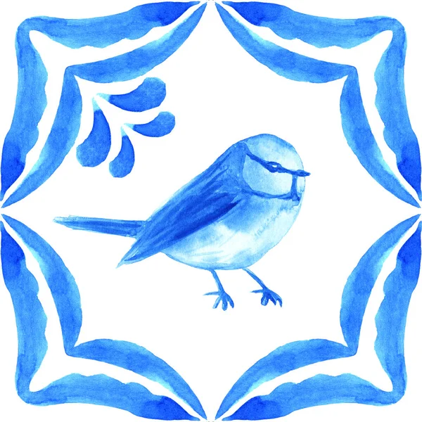 Azulejos Portugisisk Kakel Blå Akvarell Mönster Traditionell Prydnad Handmålad Illustration — Stockfoto