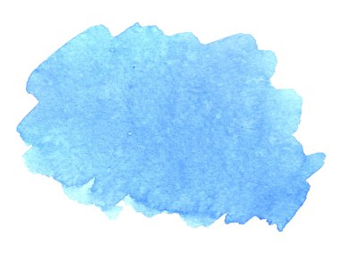 Mavi suluboya arka plan. Elle boyanmış suluboya şekil beyaza izole edilmiş.