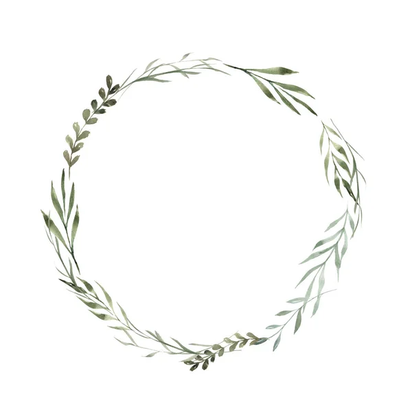 Watercolor Wreath Wild Herbs Isolated White Decoration Your Design Perfect — 스톡 사진