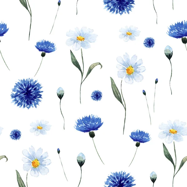 Wildblumen Nahtloses Muster Mit Handgemalten Aquarell Wildblumen Isoliert Auf Weiß — Stockfoto