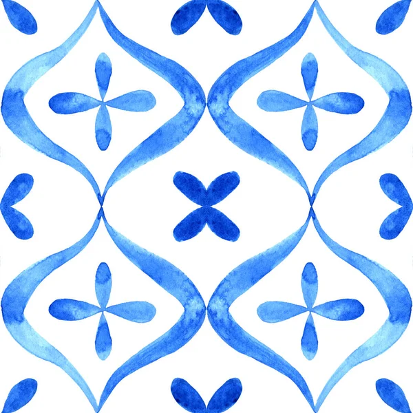 Portuguese Azulejo Tile Blue White Gorgeous Seamless Pattern Hand Painted — Stock Fotó