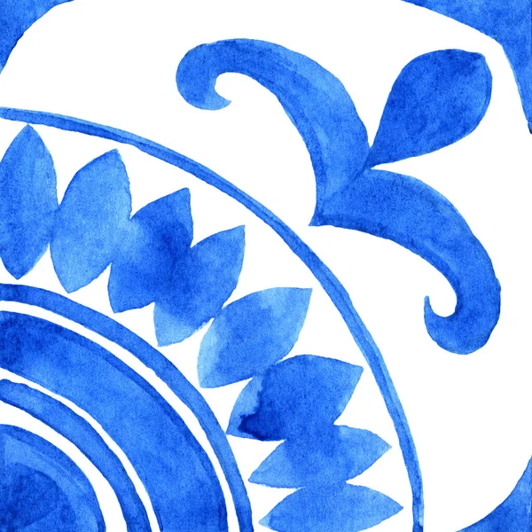 Portuguese Azulejo Tile Blue White Gorgeous Pattern Hand Painted Watercolor —  Fotos de Stock
