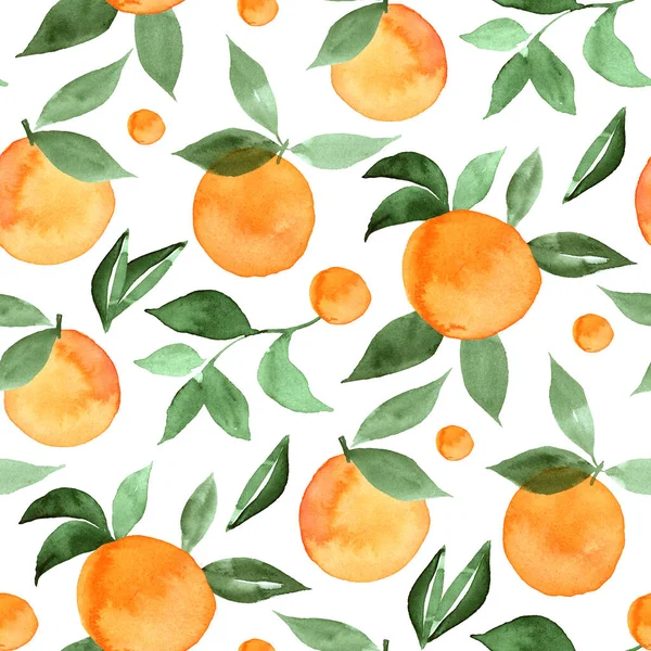 Naranjas Hojas Patrón Sin Costuras Acuarela Ilustración Pintada Mano Aplicable —  Fotos de Stock