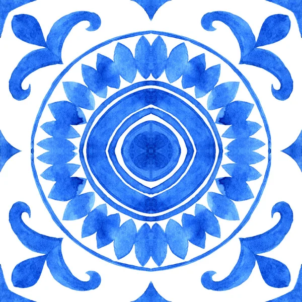 Portuguese Azulejo Tile Blue White Gorgeous Seamless Pattern Hand Painted — Stok fotoğraf