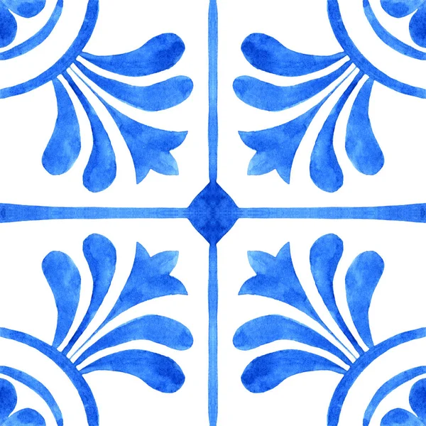 Portuguese Azulejo Tile Blue White Gorgeous Seamless Pattern Hand Painted — Stock Photo, Image