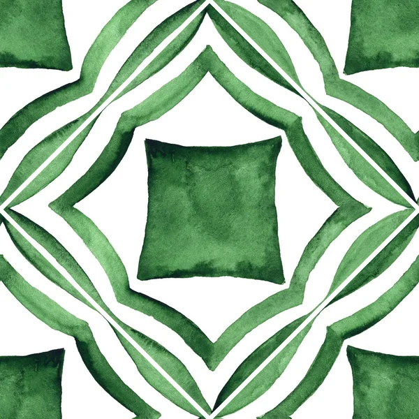 Gorgeous Seamless Patchwork Pattern Dark Green White Moroccan Portuguese Tiles — ストック写真