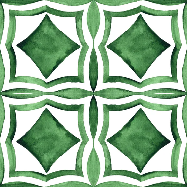 Gorgeous Seamless Patchwork Pattern Dark Green White Moroccan Portuguese Tiles — Stockfoto