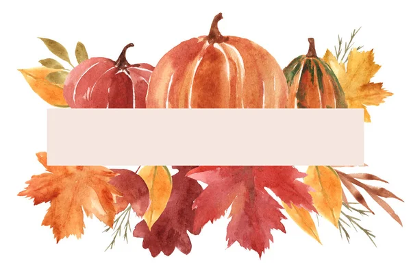 Rama Akwarelowa Jesiennymi Liśćmi Gałęziami Białym Tle Jesienna Ilustracja Kartki — Zdjęcie stockowe