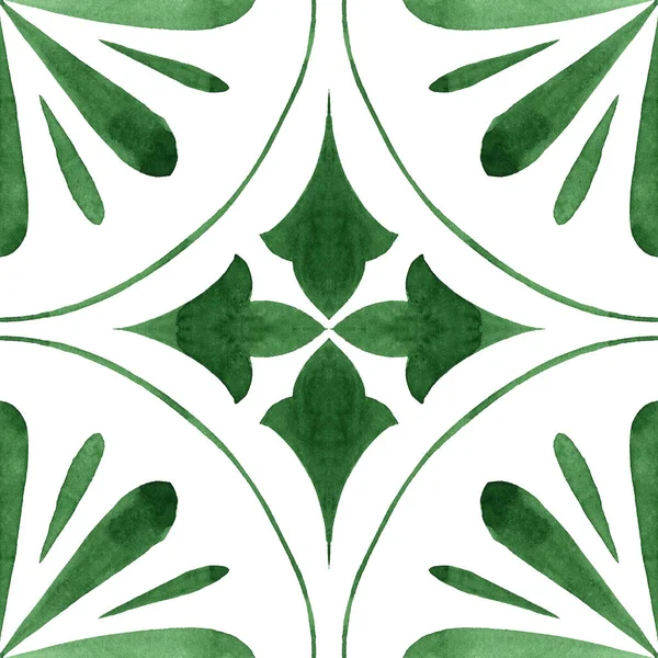 Gorgeous Seamless Patchwork Pattern Dark Green White Moroccan Portuguese Tiles — Stockfoto