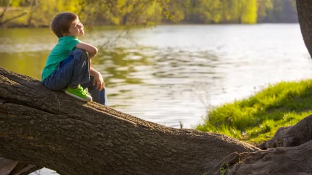 De jongen aan het meer — Stockvideo