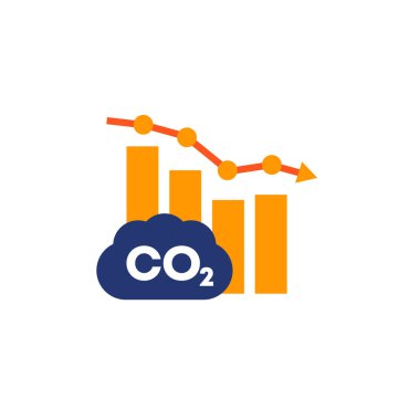 CO2 gazı, karbon emisyon azaltma simgesi ve grafik
