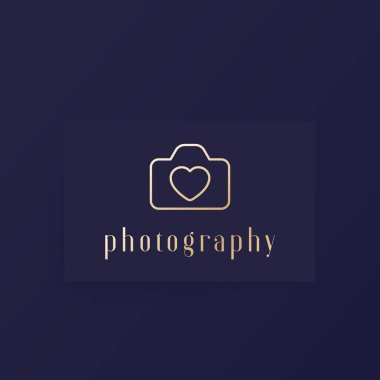 fotoğraf logosu, kamera ve kalp, asgari tasarım