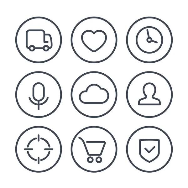 Iconos web básicos en blanco, vector de línea — Vector de stock