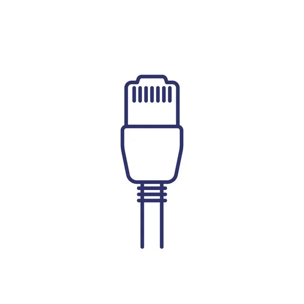 Kabel ethernet dengan plug, ikon baris - Stok Vektor