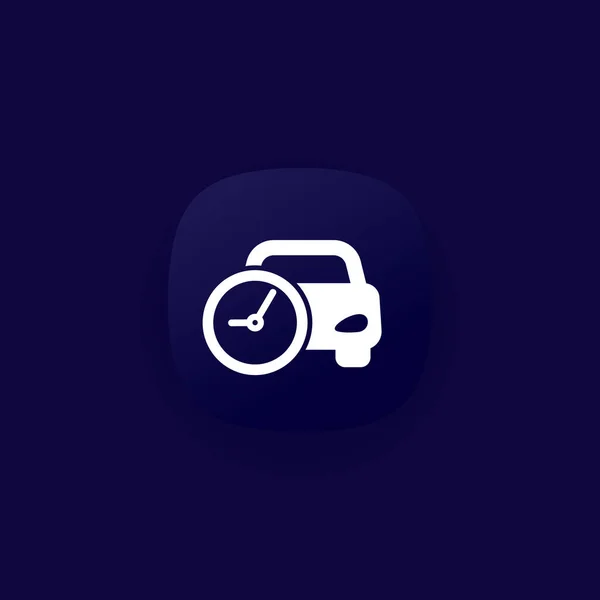Fahrzeit-Symbol, Auto und Uhrzeit-Vektor — Stockvektor