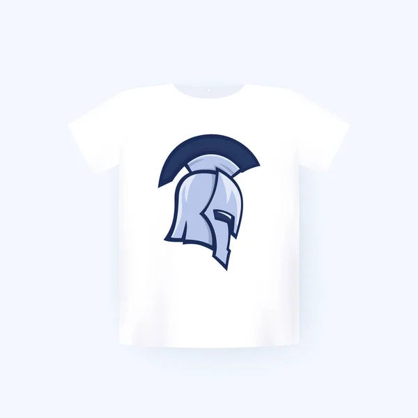 Спартанский шлем воина, отпечаток футболки на макете — стоковый вектор