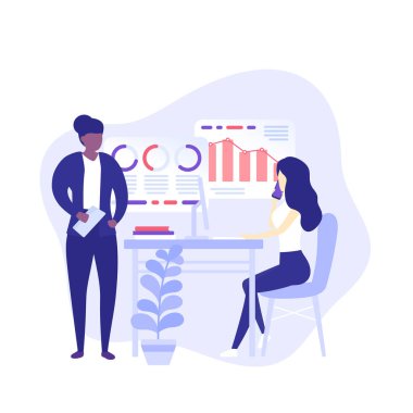 veri analizleri, ofiste çalışan insanlar, vektör