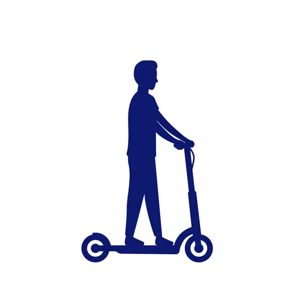 Man on a kick scooter, vector silhouette — Stock Vector