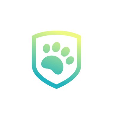 Hayvan barınağı logosu, pati ve kalkan vektör simgesi