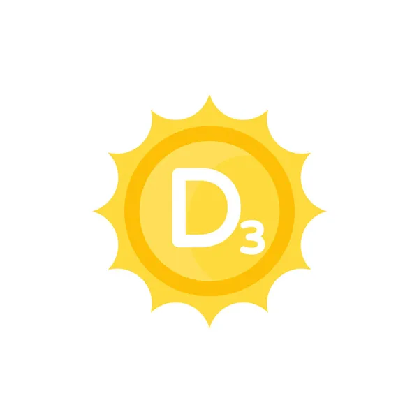D3 icono de la vitamina con un sol, vector — Vector de stock