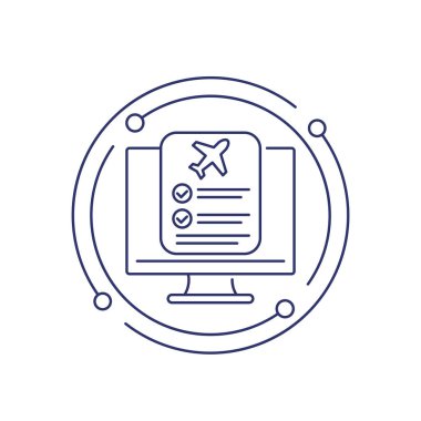 Seyahat sigortası, çevrimiçi servis çizgisi simgesi, vektör